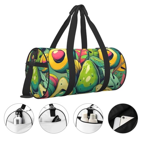 Sports Duffel Bag Tropical-Leaves-Avocados Foldable Travel Tote Bag Weekender Sleepover Carry On Bag3