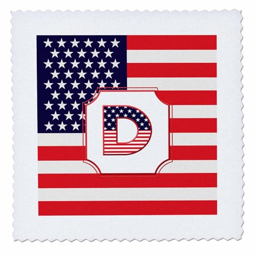 25x25 inch Quilt Square - Letter D Stars and Stripes Flag USA Monogram-Personalized Initial Personal Monogram Initials