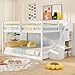 Giantex Full Over Full Bunk Bed with Stairs, Solid Wood Floor Bunk Bed with Storage Staircase & Full-Length Guardrails, Low Bunk Bed with for Kids, Teens, Adults, Dorm, Small Space, White