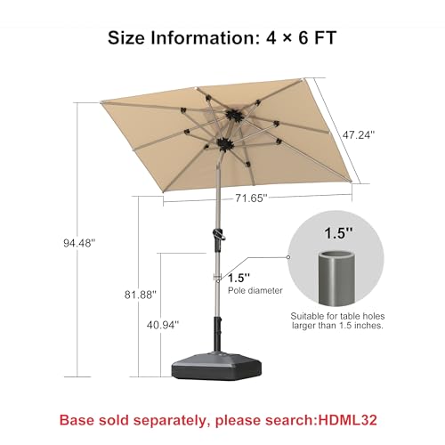 Image of PURPLE LEAF Patio Umbrella 4' x 6' Rectangle Tilt Market Umbrella Khaki