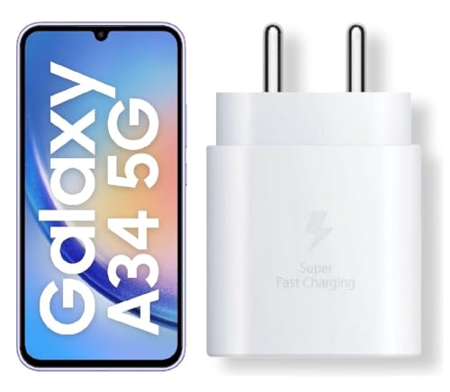 Image of 25W C-Type Super Fast Adapter Compatible with Samsung Galaxy A34 5g Super Fast Charger Adapter for S24 /S23 /S23 fe /S22 /S21 /21 fe /S20 /M14 /M33 /M13 /M35 /M05 /A14, A15 /S24 fe /A16 5g, White