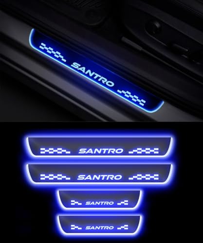 Image of Fabtec Car Door Foot Step LED Sill Plate with Mirror Finish LED Sill Plate Welcome Light Compatible with Hyun Dai Santro Set of 4PCS, Blue (6 Month Warranty)