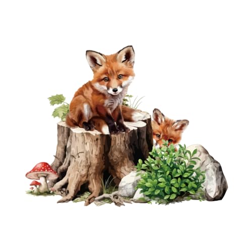 SUPERDANT Stump Fox Wall Stickers Carton Foxes Wall Decals Cute Animal Mushroom Vinyl DIY Art Decor for Baby Nursery Children Bedroom Living Room Wall Decor 70x39cm - Image 3