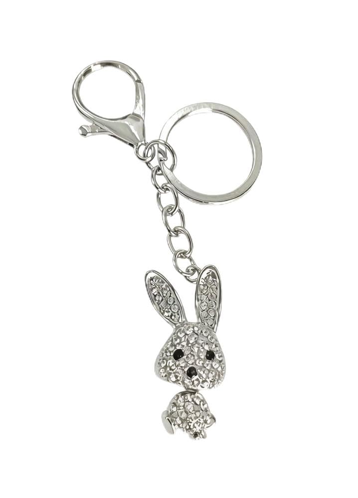 XTLANGTUTU Crystal Rabbit Keychain Silver Rhinestone Metal Keyring for Keys Bag Backpack for Women Men Girls Boys