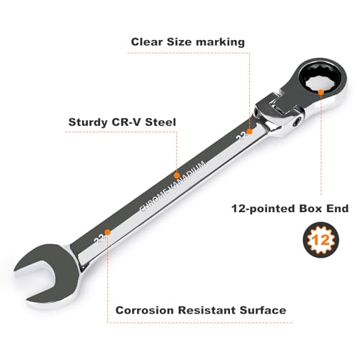 Image of Egofine 22mm Ratchet Wrench Flex Head, Ratcheting Combination Wrench Metric, Industrial Grade Gear Spanner with 12 Point Box End, 72-Teeth Ratchet, Chrome Vanadium Steel