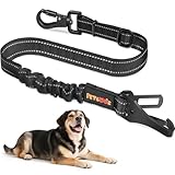 PETCOOZ Cinturón de Seguridad para Perros en Coche 3 en 1, Correa Ajustable con Amortiguador Elástico, Mosquetón Giratorio 360°, Apto para la Mayoría de Coches y Perros
