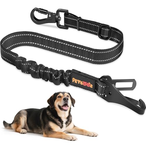 PETCOOZ Ceinture Chien Voiture, Ceinture de Sécurité Auto 3 en 1 pour Chien avec Laisse Réglable, Amortisseur Élastique et Mousqueton Rotatif à 360°, Convient à la Plupart des Voitures et des Chiens
