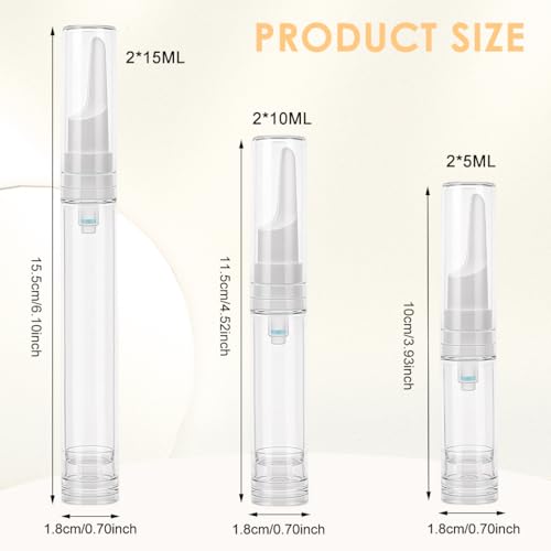 Image of MAYCREATE 6Pcs Mini Airless Pump Bottles Foundation Container Refill Travel Bottles 5ml /10ml /15ml, Refillable Vacuum Dispenser Bottle for Makeup, Perfume - Removable Lid and Nozzles