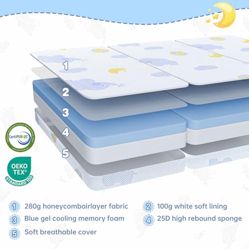 Image of Pack and Play Mattress, 38 inchx 26 inch Soft & Firm Memory Foam Dual-Sided Pack N Play Mattresses Pad for Toddler Includes Carry Bag, Mattress for Pack N Play with Washable Cover