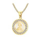 [Rockyu] ブランド ネックレス レディース ゴールド 18金 シンプル コインペンダント 聖母マリア お守り 金属アレルギー対応 (人物)