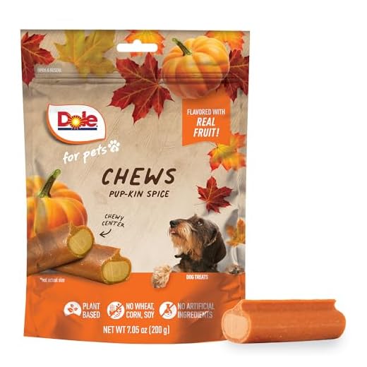 Dole for Pets Pup-kin Spice Dog Chews, Fall Pumpkin Flavored Dog Treats with Real Fruit Flavor, No Artificial Colors Flavors or Preservatives, No Wheat Corn Soy, 7.5 Oz Bag
