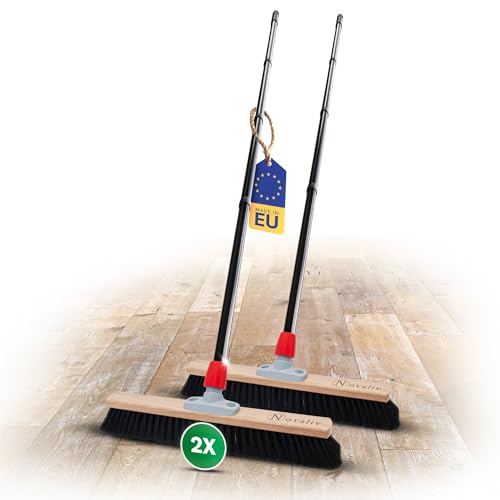 Novaliv Grosser Besen 2X Saalbesen 60 cm mit Stiel Borsten Rosshaarbesen Besen fein Ideal als Werkstattbesen mit Stiel Hallenbesen Industriebesen Hausbesen Kehrbesen Zimmerbesen Haarbesen Besen Groß