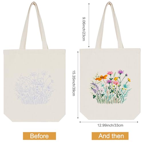 Image of Embroidery Kit Canvas Tote Bag, Hand Embroidery Kit with Floral Pattern for Beginners, Cross Stitch Kits for Adults, Arts and DIY Crafts Kits, Embroidery Starter kit with Embroidery Bag and Tools
