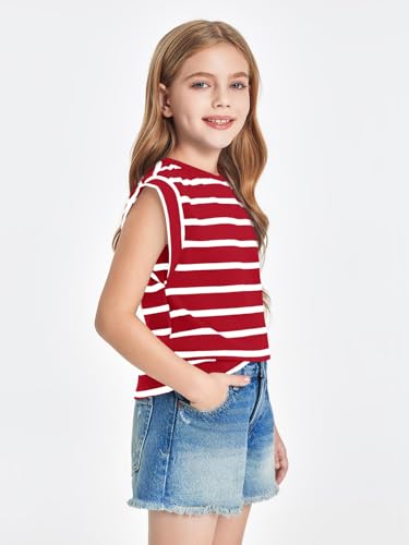 Image of Haloumoning Girls Cap Sleeve T Shirts Summer Striped Tank Tops Tees 4-14 Years