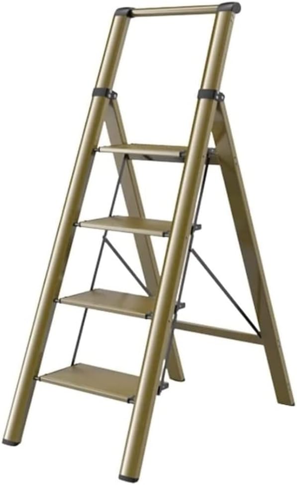 Step Ladder Folding Step Stool Extension Ladder Folding Ladder With Wide Band Pedals And Handle Aluminum Telescoping Ladders Home Step Ladders Folding Ladder Telescoping Ladder ( Color : Champagne gol