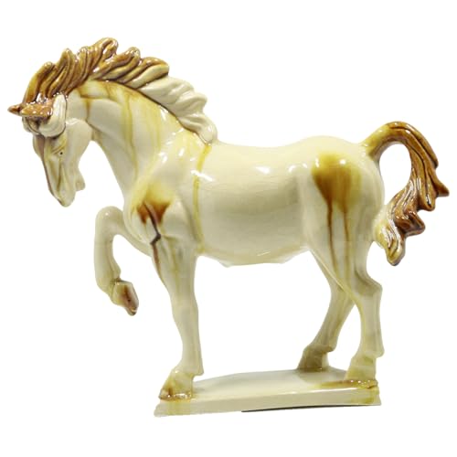 Ceramic Horse Sculpture -8 inch Hand Made -Tang Tri-Color Cultural Art Piece,Museum Collection Inspired Home and Office Decor (Ivory)