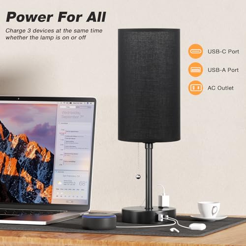 Image of 17in Bedside Table Lamp for Bedroom, Desk Lamp with USB Ports for Dorm