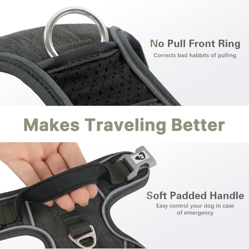 Belababy Dog Harness Small Dog, Anti Pull Dog Harness with Soft Padded Handle for Walking Training, Adjustable Reflective for Small Medium Large Dogs, Dark Green S - Image 3