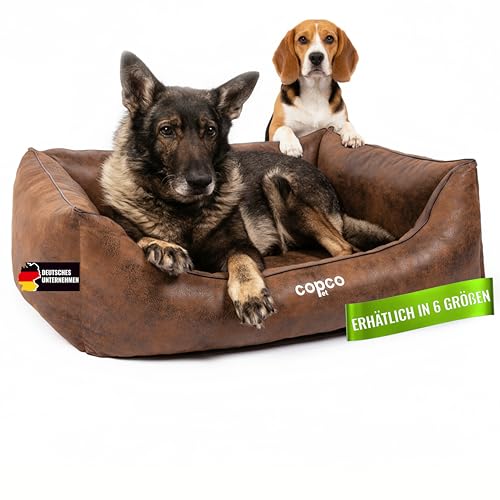 CopcoPet Hundebett mittelgroße Hunde【waschbar & rutschfest】 Hundekorb L Kunstleder in Wildlederoptik, gelenkschonendes Hundekissen für drinnen, pflegeleichtes Hundesofa, Dog Bed in Braun 90 x 70cm