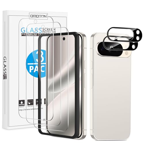 OMOTON 3+2 Pack for Google Pixel 10 Pro Screen Protector 6.3 inch 3 Pack Tempered Glass Screen Protector&2 Pack Camera Lens Protector with Alignment Framework Case Friendly(Not for 10/10 Pro XL)