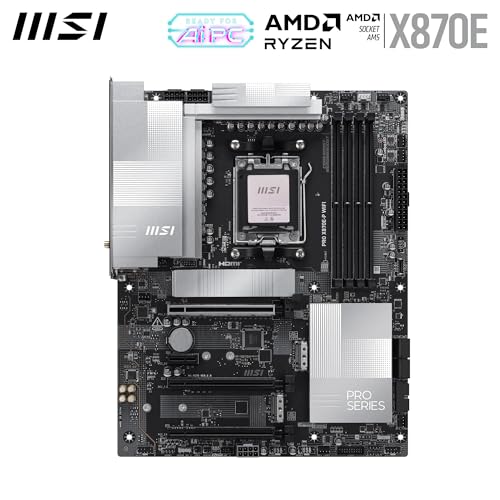 Image of MSI PRO X870E-P WiFi Motherboard, ATX - Supports AMD Ryzen 9000 /8000 / 7000 Processors, AM5-60A SPS VRM, DDR5 Memory Boost (8200+ MT /s OC), PCIe 5.0 x16 & 4.0 x16, M.2 Gen5, Wi-Fi 7, 5G LAN