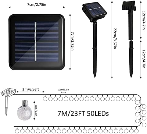 GHONLZIN Solar String Lights, 50LED Solar Crystal Globe Lights Waterproof with 8 Lighting Modes, 7M/23Ft Solar Garden Lights, Decorative Lighting for Indoor/Outdoor Christmas Festival Decoration