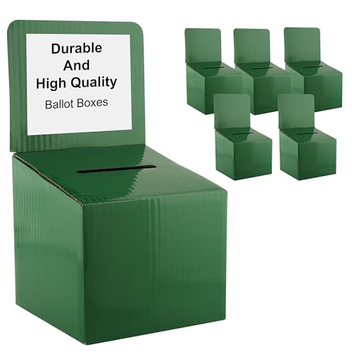 Raffle Ticket Donation Collection Ballot Box Reusable Sturdy thick Cardboard with Slot comment Suggestion Box With Removable Header 6H x 6W x 6D, Display area 6H x 6W(Green 5 pack)