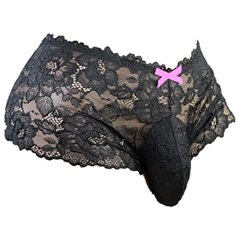 aishani Men's lace Underwear Bikini Briefs Panties stitched comfy pouch －jet-M Cover