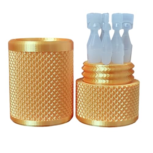 Eye Drop Vials Holder & Storage Case - Securely Store Seven (7) Single-Use Vials - Screw-On Lid, Knurled Pattern - Keep Vials Safe & Organized to Keep Track of Your Daily Usage (Silk Gold)