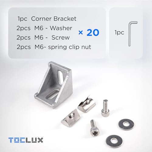 Image of 20 Sets Silver 4040 Aluminum Extrusion Connector Kit - 20 pcs Corner Brackets, 40pcs M6 Spring T-Nuts & Hex Screws, 2 Hex Wrench - for 8mm T Slot Extruded Aluminum Accessories Hardware