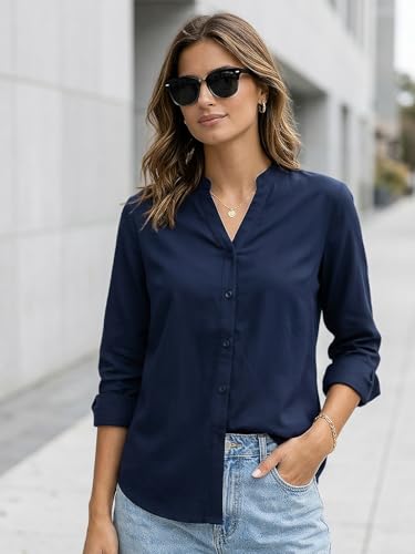 Image of Urbano Fashion Women's Modal Viscose Full Sleeve Regular Fit Casual Solid Shirt with Mandarin Collar