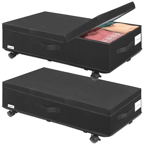 Image of Supowin Under Bed Storage with Wheels, Rolling Underbed Storage Containers with Lids, Under Bed Shoe Storage Bins Organizer with Reinforced Metal Bottom Support and Three Handles