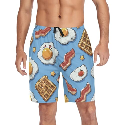 Men's Pajama Shorts Breakfast Food Pattern Prints Mens Sleep Pants with Pockets Soft Short Pajama Bottoms