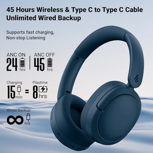 Edifier V80 Hybrid Active Noise Cancelling Headphones, Wireless Over-Ear Bluetooth 5.4 Headphones, Al Clear Calls, 45H Playtime, Customize via an App, Fast Charging, Foldable, Comfortable Fit (navy) - Image 6