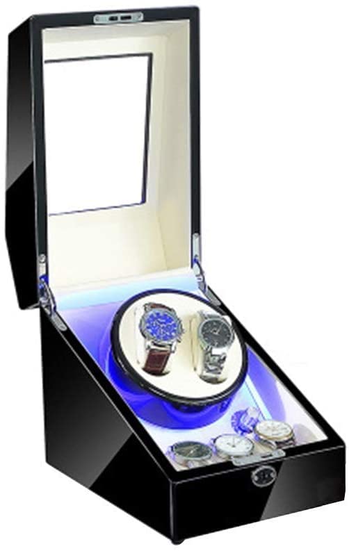 Estuche giratorio de relojes para lucir su colección en el dormitorio con luz azul