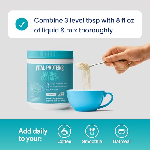 Vital Proteins Marine Collagen Peptides Powder Supplement for Skin Hair Nail Joint - Hydrolyzed Collagen - 12g per Serving - 14.5oz Canister - Image 6
