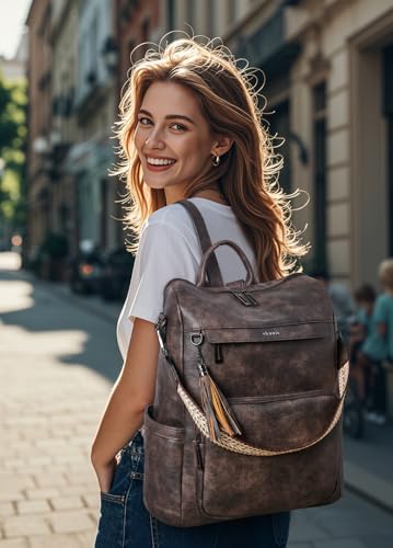 Image of Shrrie Vegan Leather Laptop Backpack for Women 15.6 inch Work Backpack Fashion Travel Backpack Purse for Travel College Work