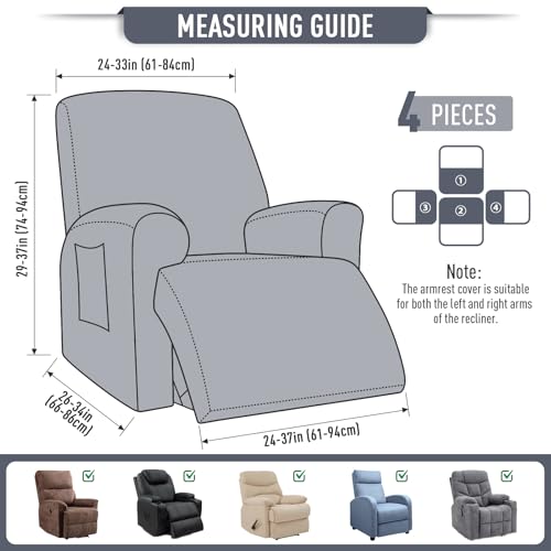 TAOCOCO Recliner Cover 4-Pieces, Recliner Stretch Sofa Slipcover, Recliner Cover 1 Seat, Couch Protector Soft, Furniture Protector Covers with Elastic,Chair Covers Jacquard Pattern (Grey)