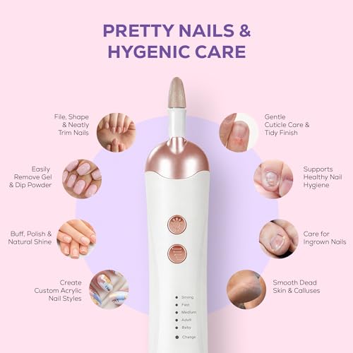 Image of Aerowave Precision Pro Nail Drill & Polisher | Professional Electric Nail Care Tool for Home Manicure & Pedicure | Shape, Trim & Polish | 5 Speed, 8 Attachments | Rechargeable Type-C | Men & Women
