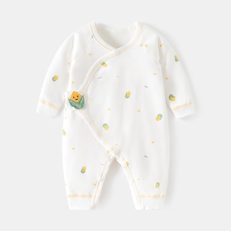 Newborn Baby Romper - Unisex Cotton Bodysuit for Infant Baby Boys Girls 3 Pack Long Sleeve Button Solid Jumpsuits(Apricot + Green + Blue,1-3 months) - Image 3