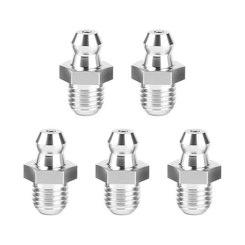 Image of 5-Pack 304 Stainless Steel Straight Grease Nipple, M8 x 1mm Hydraulic Grease Fitting for Automotive, Agricultural, and Industrial Machinery