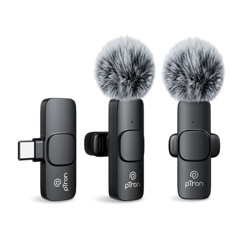 pTron KWM-1 Omnidirectional Type C Wireless Microphone w/DSP Noise Cancellation, Plug & Play, 25m...