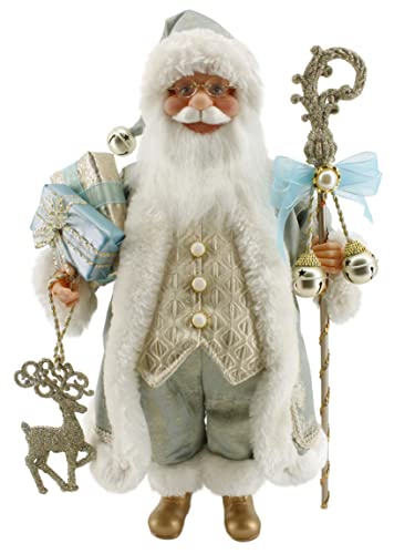 Windy Hill Collection 16" Inch Standing Golden Glitter & Turquoise Lace Santa Claus Christmas Figurine Figure Decoration 162041 #TOP22