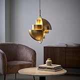 BARCELONA LED Lámpara Colgante ASTOR E27 Negra con Pantalla Dorada en Cobre, Cable Negro, Metal Hierro, Estilo Industrial Vintage Moderno, Minimalista Mid Century para Comedor Dormitorio