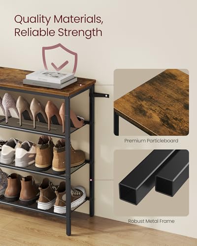 Image of VASAGLE 5-Tier Shoe Rack, Large Shoe Storage Organizer for Closet, Entryway, 18-24 Pairs, with 4 Metal Mesh Shelves, 10.8 x 29.5 x 36.6 Inches, Rustic Brown and Black ULBS115KD01