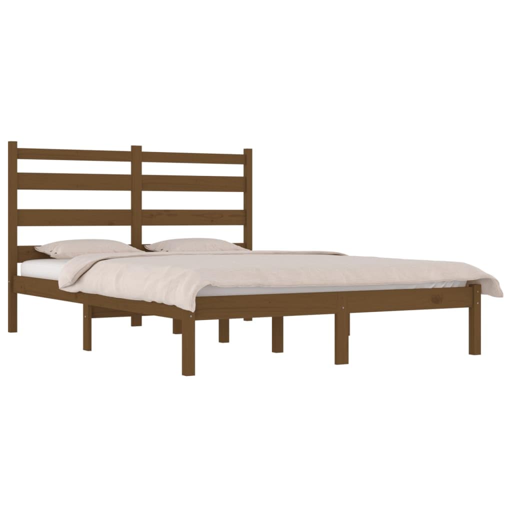 Cama de madera maciza de pino, 200 x 200 cm, con somier y cabecero, cama de madera estable para adultos y jóvenes, mueble de dormitorio natural
