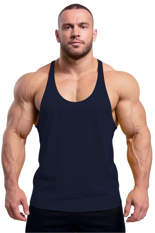 xolani Men's Cotton Printed Sleeveless Racer Back Sports Gym Boxing Workout Activewear Bodybulding Quick Dry Fit Gym Vest Tank Top VX12-picture-0