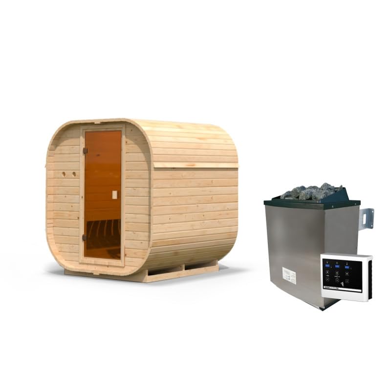Karibu Sauna Extérieur Quadro 1 | 2-4 Places, Bois Massif 38mm, Poêle 9kW, Porte en Verre Bronzé | Dimensions 199x175cm, Plancher Inclus, Montage...