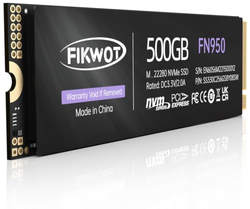 Image of Fikwot FN950 500GB NVMe SSD PCIe Gen4x4 M.2 2280,Read Up to 5000MB /s, Configure SLC Cache, Internal Solid State Drive for PS5 Laptop Desktop