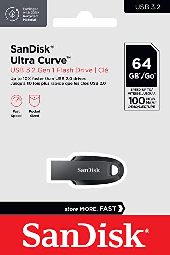 SanDisk Clé USB 3.2 Ultra Curve 64 Go jusqu'à 100 Mo/s Noir (Lot de 2)